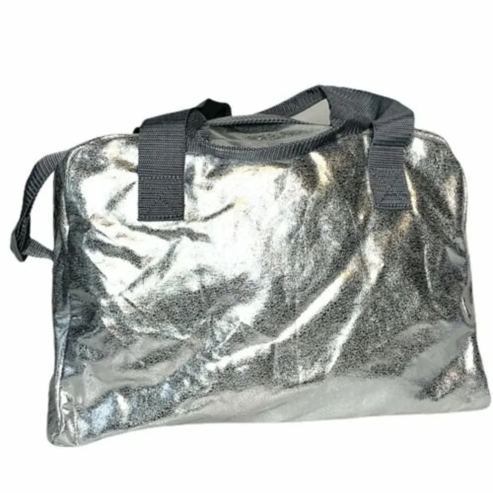 NWOT JUSTICE LIVE Silver Duffel Tote Bag‎ Gymnastics Dance Cheer Girl